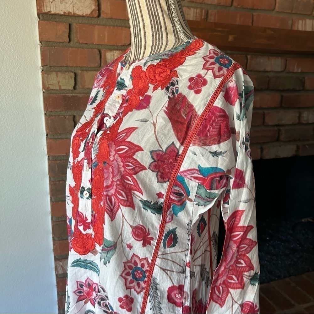 Tuckernuck Ro’s Garden Embroidered Floral Tunic Cotton Dress in Pink & Red XS - Picture 6 of 11